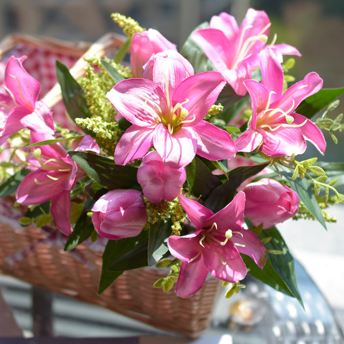 Bulk 15" Artificial Lily & Tulip Mixed Bush Bouquet for Wedding Home Decor Vase Not Included Wholesale