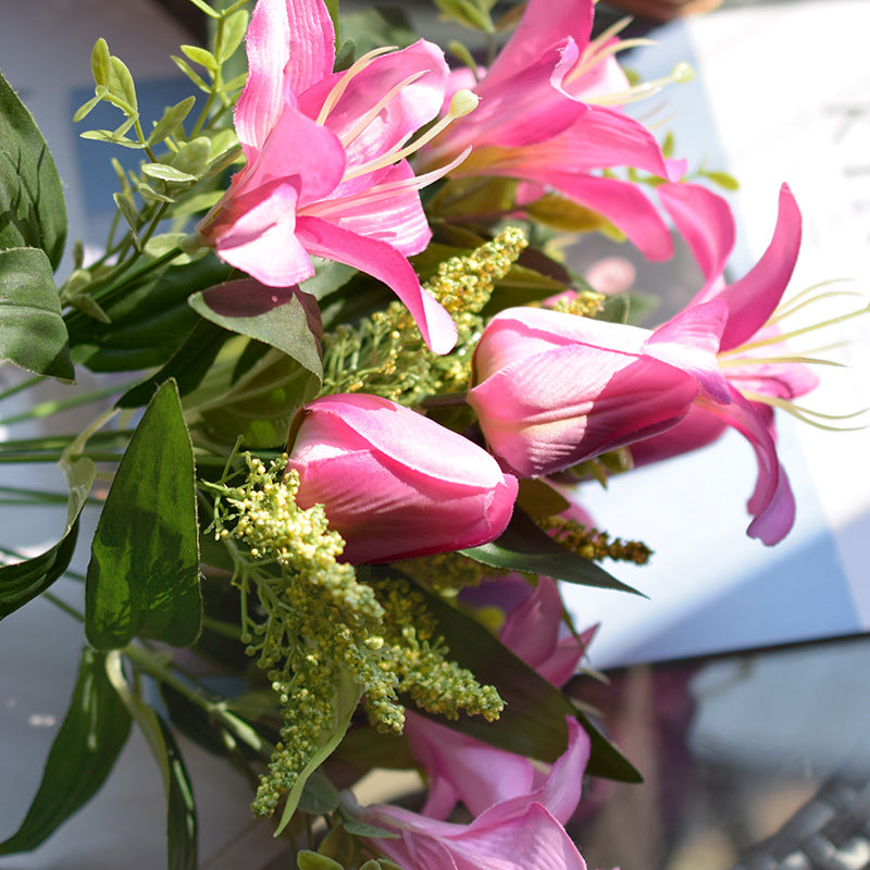 Bulk 15" Artificial Lily & Tulip Mixed Bush Bouquet for Wedding Home Decor Vase Not Included Wholesale