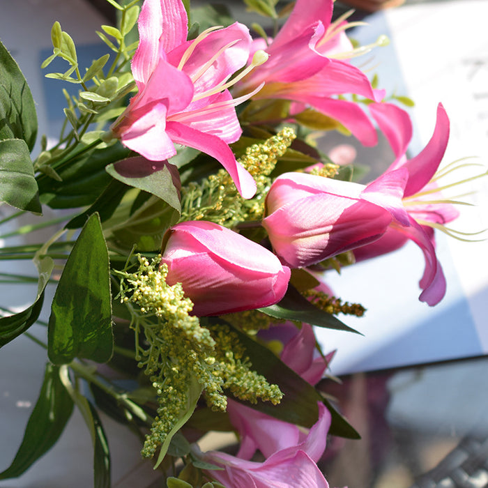Bulk 15" Artificial Lily & Tulip Mixed Bush Bouquet for Wedding Home Decor Vase Not Included Wholesale
