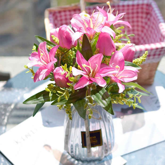 Bulk 15" Artificial Lily & Tulip Mixed Bush Bouquet for Wedding Home Decor Vase Not Included Wholesale