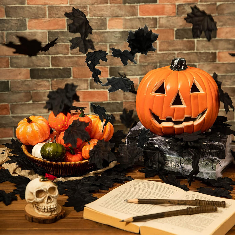 Lot de 500 feuilles d'érable noires en vrac pour centres de table d'Halloween, présentation et emballage de gâteaux, vente en gros 