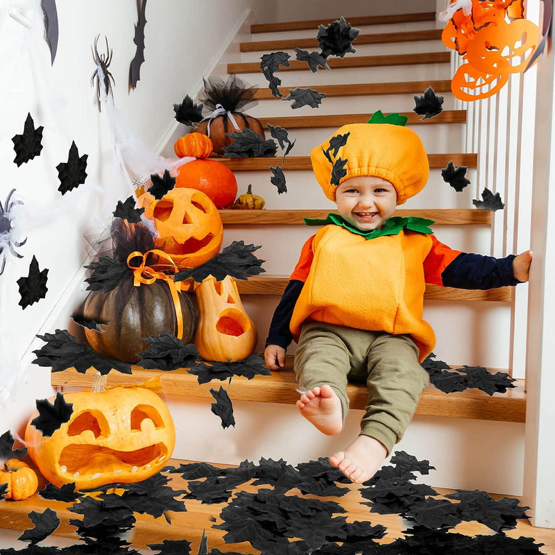 Lot de 500 feuilles d'érable noires en vrac pour centres de table d'Halloween, présentation et emballage de gâteaux, vente en gros 