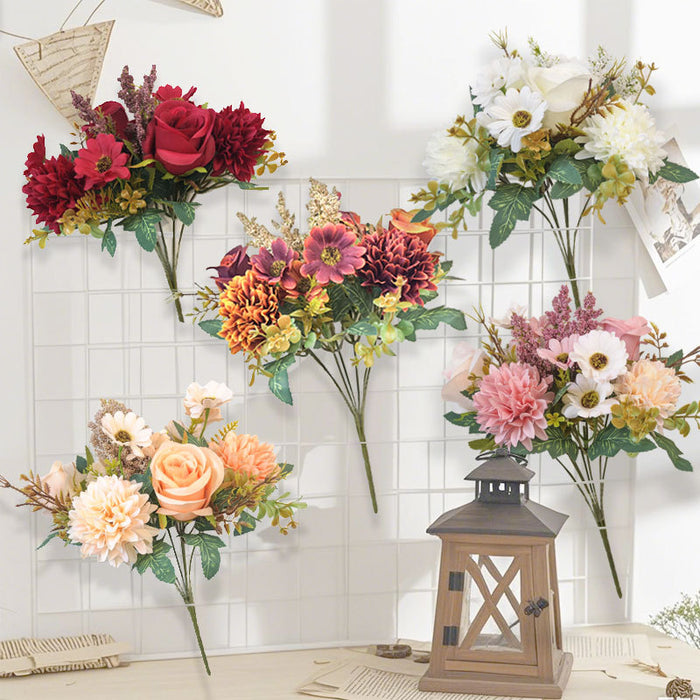 Bulk 13" Artificial Mixed Flower Bush Bouquet - Roses & Chrysanthemums for Autumn Home Wedding Decor Wholesale