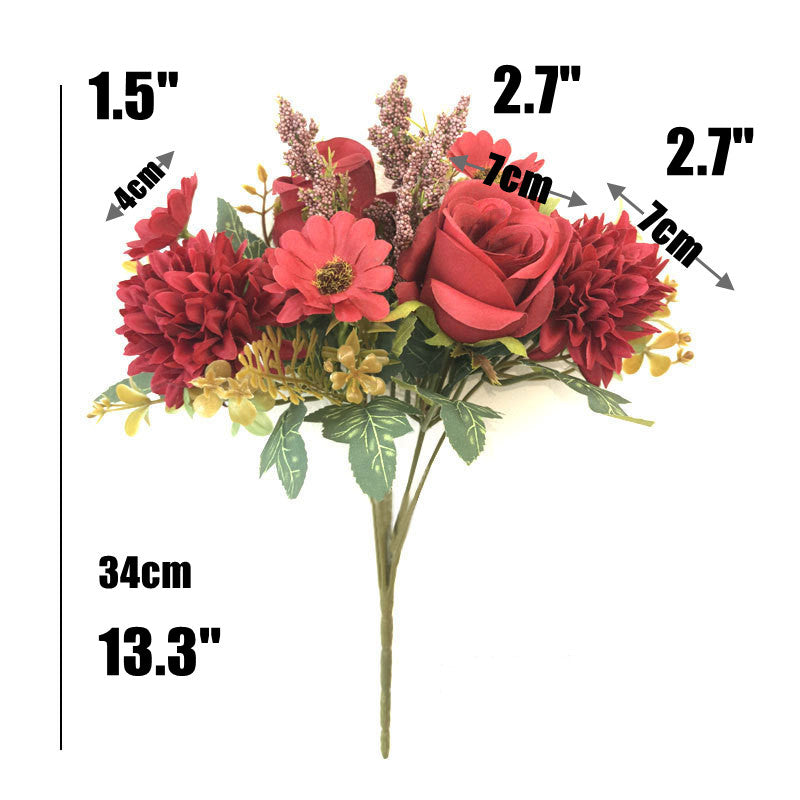 Bulk 13" Artificial Mixed Flower Bush Bouquet - Roses & Chrysanthemums for Autumn Home Wedding Decor Wholesale