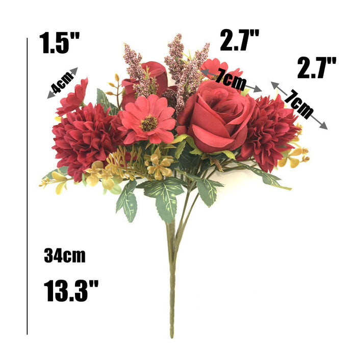 Bulk 13" Artificial Mixed Flower Bush Bouquet - Roses & Chrysanthemums for Autumn Home Wedding Decor Wholesale