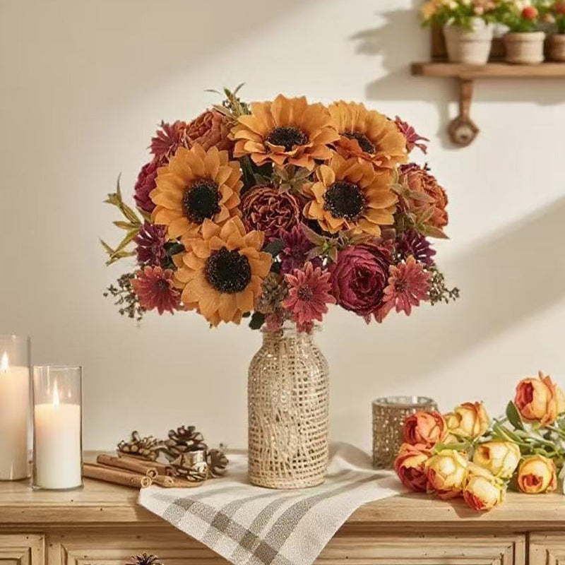 Bulk 12" Artificial Mums Silk Chrysanthemum Rose Sunflowers Daisy Bush Bouquet Wholesale
