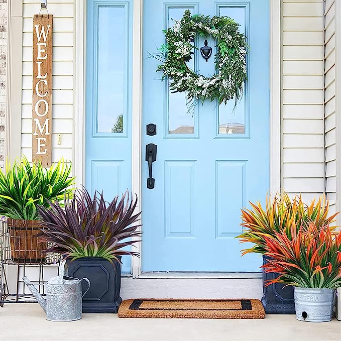 Bulk 8Pcs Artificial Outdoor Plants UV Resistant Tall Grass Plants Bushes Tropical Flowers Décor Fall Winter Summer Planters Patio Front Door Porch Wholesale