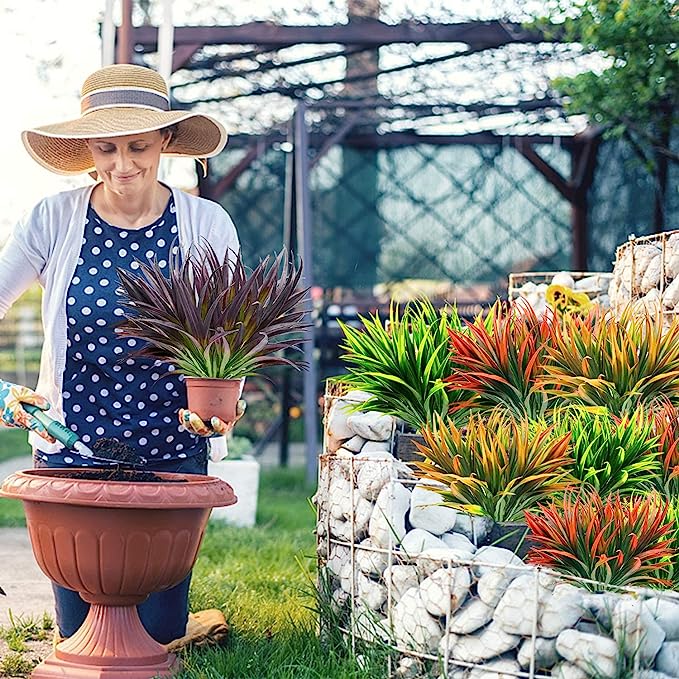 Bulk 8Pcs Artificial Outdoor Plants UV Resistant Tall Grass Plants Bushes Tropical Flowers Décor Fall Winter Summer Planters Patio Front Door Porch Wholesale