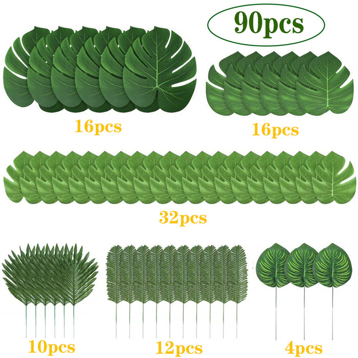 Bulk 90Pcs Set Artificial Palm Leaves Green Monstera Plants for Party Events Wholesale