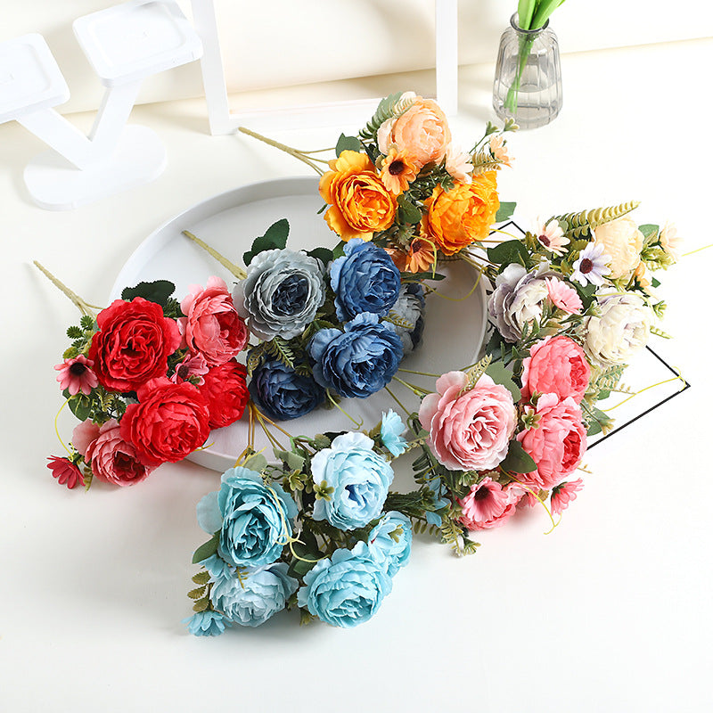 Bulk 11.8" Artificial Peony Bush Bouquet Mixed with Daisy for Table Small Arrangement Home Decor Wedding DIY Wholesale
