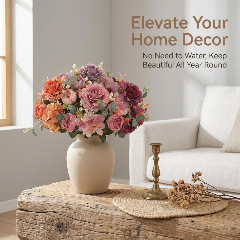 Bulk 12 Packs Artificial Peony Bush Mixed Hydrangea Bouquet