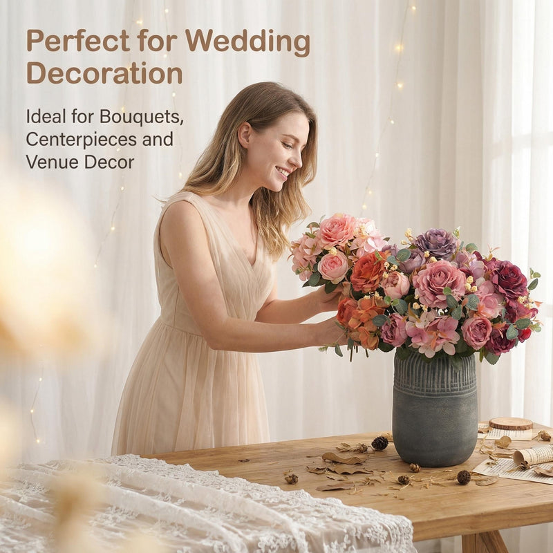 Bulk 12 Packs Artificial Peony Bush Mixed Hydrangea Bouquet