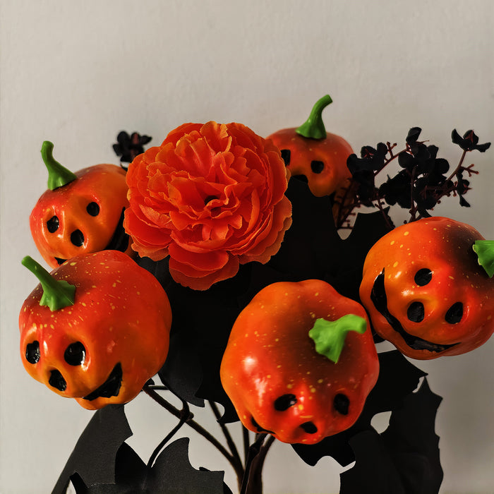 Bulk 14" Artificial Peony Pumpkin Skull Bush Bouquet Halloween Decoration Wholesale