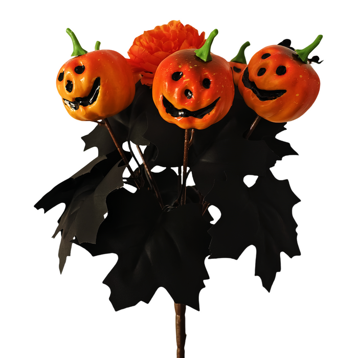 Bulk 14" Artificial Peony Pumpkin Skull Bush Bouquet Halloween Decoration Wholesale