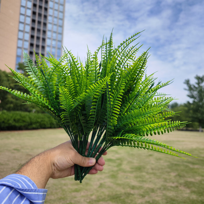 12pcs Artificial Flowers for Outdoor Fake Ferns Artificial Boston Fern Plant Artificial Ferns for Outdoor UV Resistant Plastic Plants (Green)