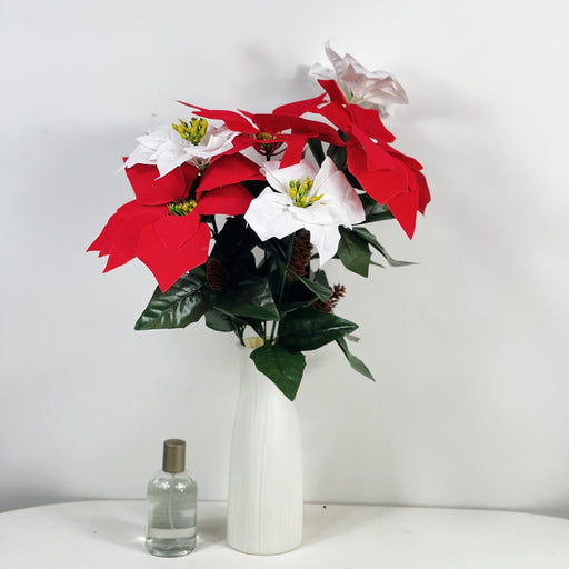 GPB6858-PEPPERMINT 5 Stems Artificial Poinsettia Bouquet Fake Flower,  Velvet Poinsettia Christmas Decor, White/Red - On Sale - Bed Bath & Beyond  - 18048223