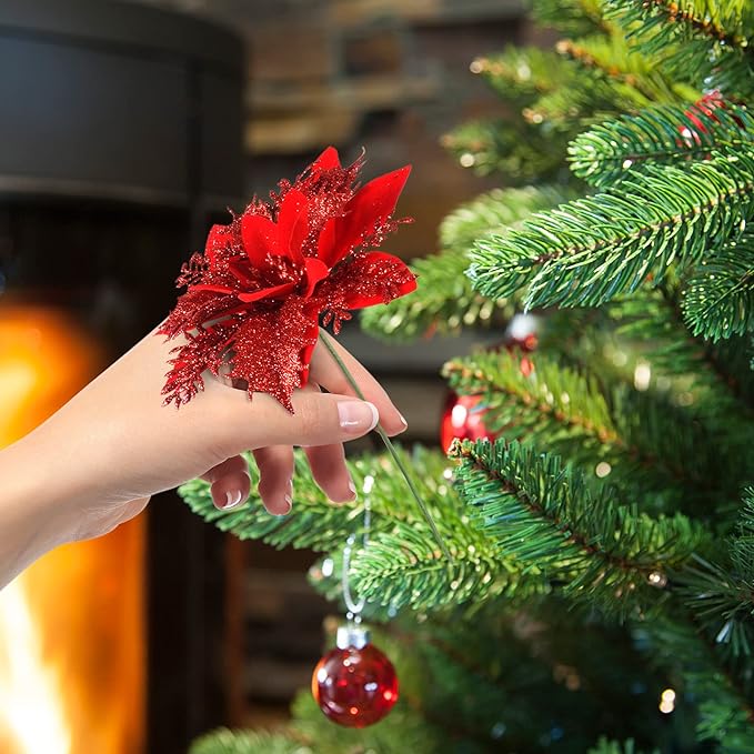 Bulk 14 Colors 6" Glitter Poinsettia Artificial Christmas Flowers Xmas Tree Ornaments Wholesale