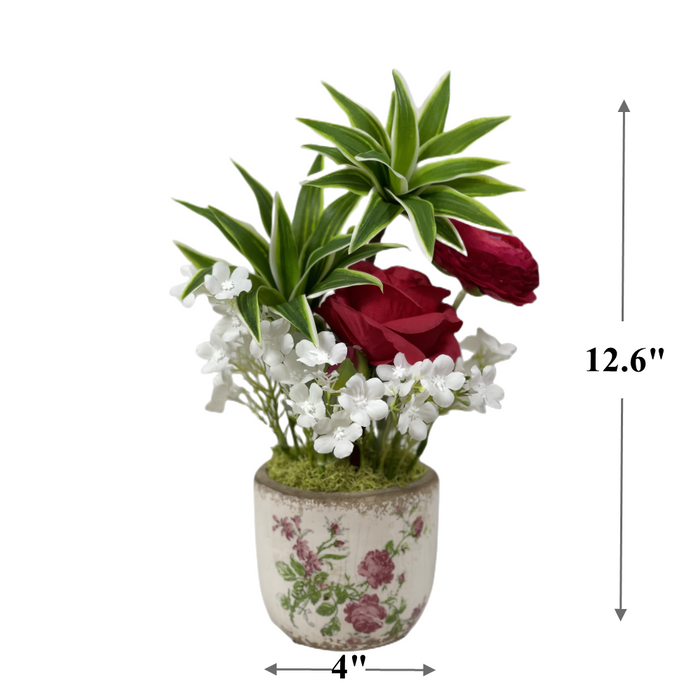 Bulk Exclusive Pre-Potted Artificial Potted Flowers in Vase Rose Flowers Arrangement Wholesale