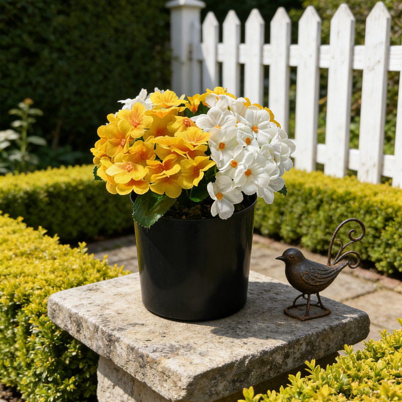 Bulk 7.8" Artificial Primula Plants with Plastic Pot for Garden Outdoors Wholesale