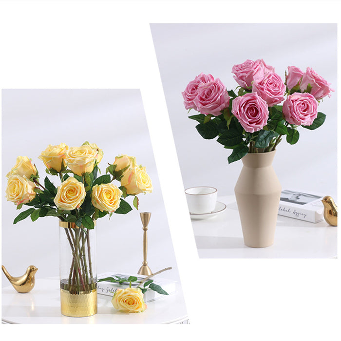 Bulk 17" Artificial Realistic Roses Pink Flowers Real Touch Roses Bouquet White Rose Wholesale