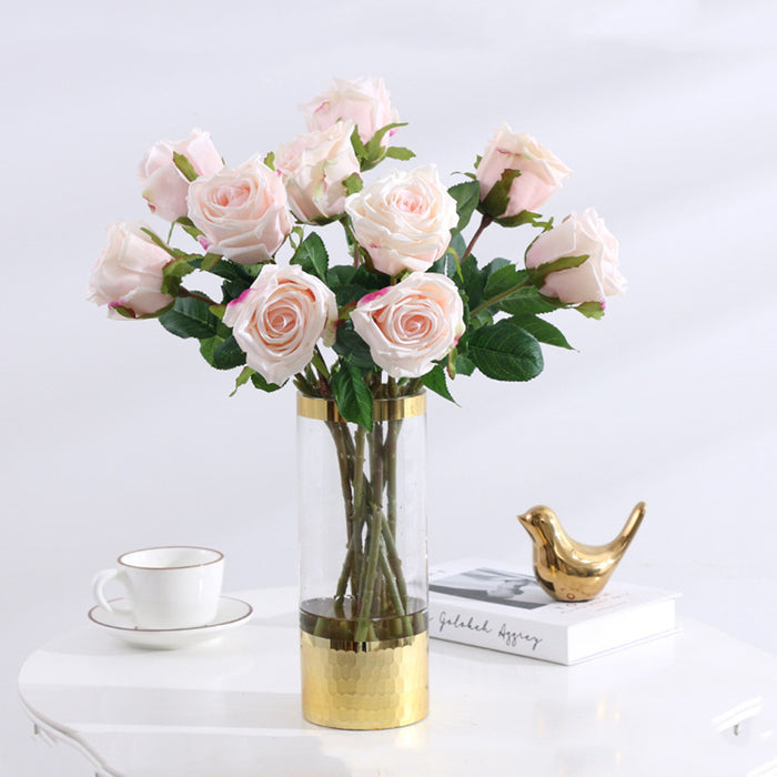 Bulk 17" Artificial Realistic Roses Pink Flowers Real Touch Roses Bouquet White Rose Wholesale