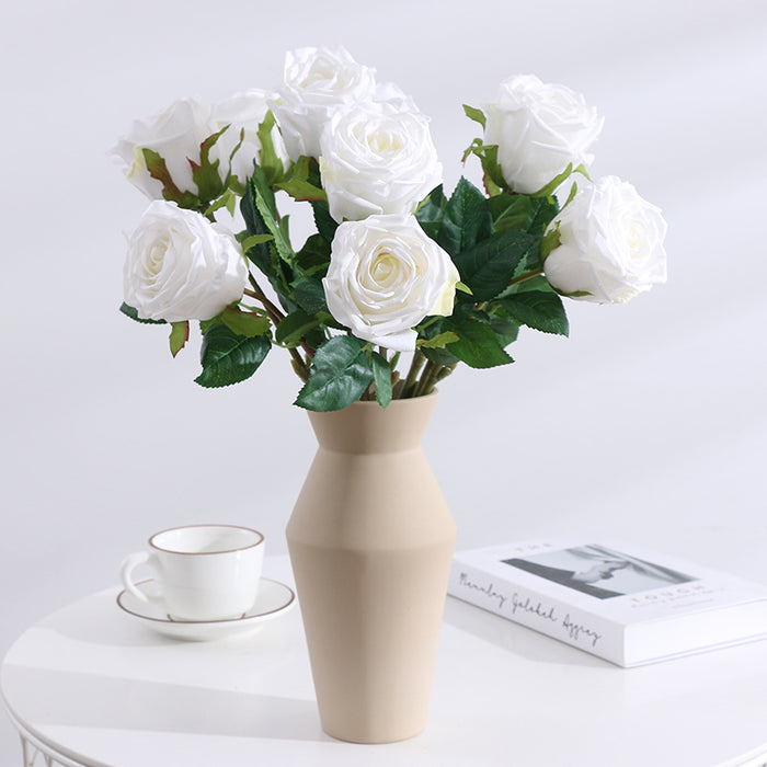 Bulk 17" Artificial Realistic Roses Pink Flowers Real Touch Roses Bouquet White Rose Wholesale
