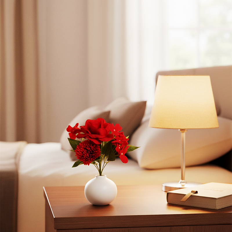 Bulk 11" Artificial Red Mixed-Flower Bush Bouquet with Roses Chrysanthemums and Impatiens Wholesale