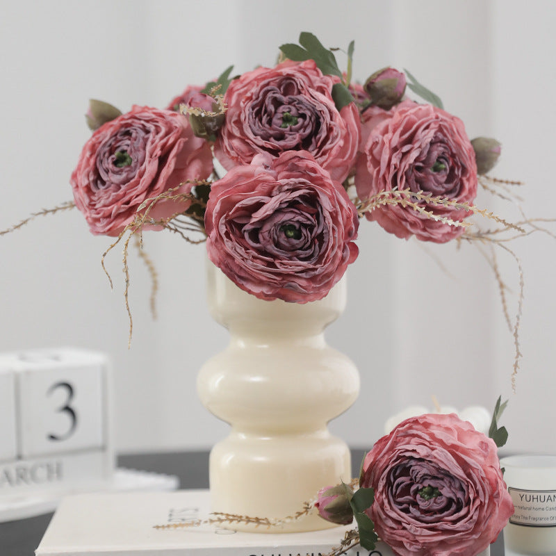 Bulk 5pcs 9.8" Retro Rose Stems with Burnt Edge Rose Bouquet Artificial Wholesale
