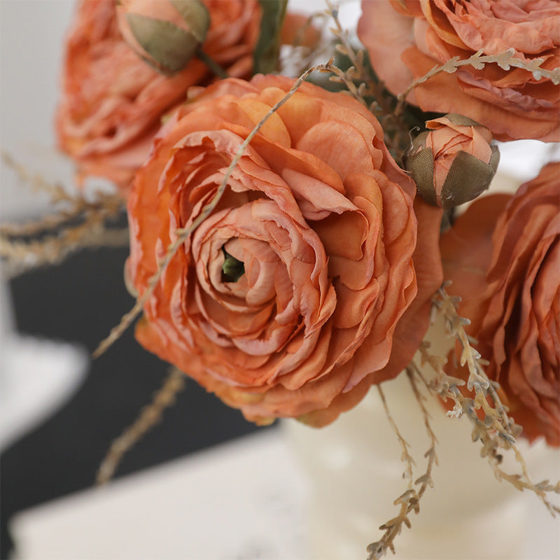 Bulk 5pcs 9.8" Retro Rose Stems with Burnt Edge Rose Bouquet Artificial Wholesale