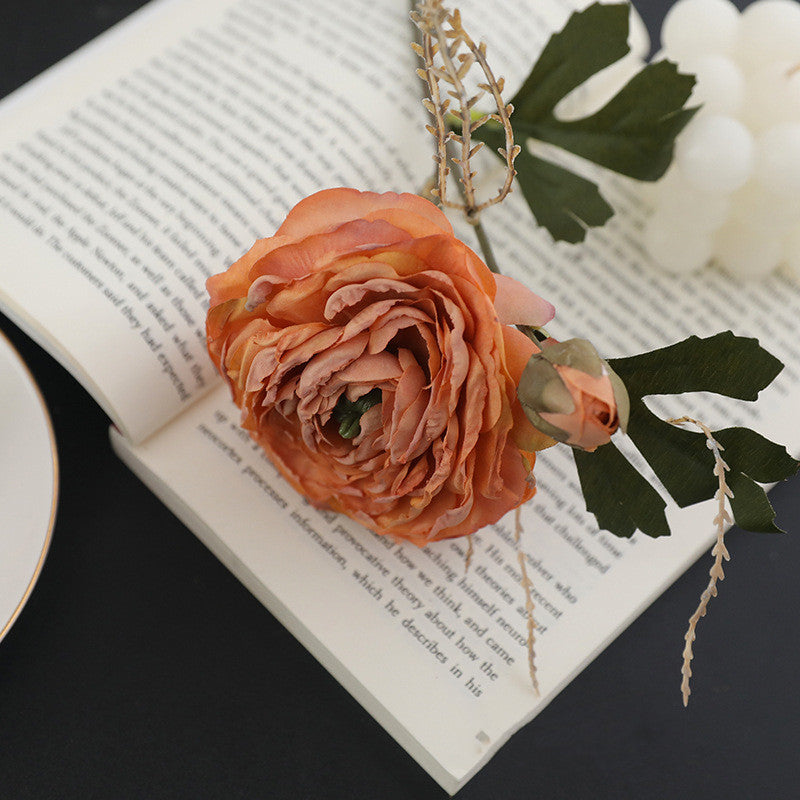 Bulk 5pcs 9.8" Retro Rose Stems with Burnt Edge Rose Bouquet Artificial Wholesale