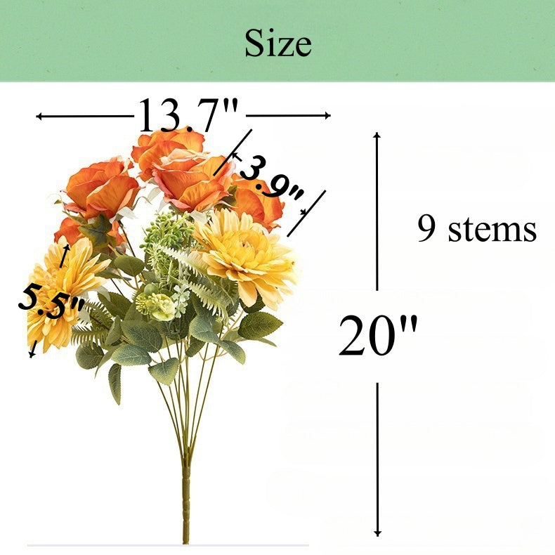Bulk 20" Large Bush Artificial Rose Bouquets Mixed with Realistic Dahlia Silk Flowers