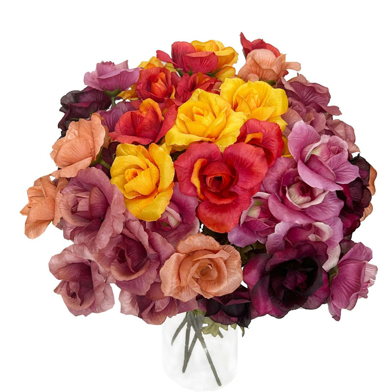 Bulk 14.9" Artificial Rose Bush Bouquet- Fall Decor, Faux Flower Arrangement for Autumn Home Decoration Wholesale