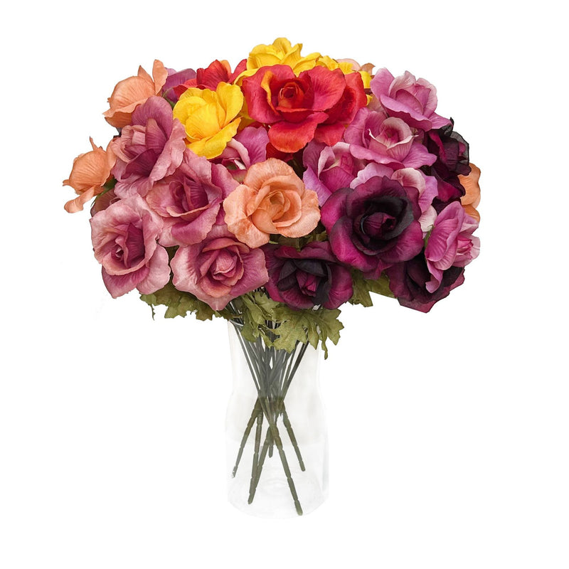 Bulk 14.9" Artificial Rose Bush Bouquet- Fall Decor, Faux Flower Arrangement for Autumn Home Decoration Wholesale