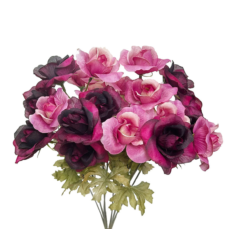 Bulk 14.9" Artificial Rose Bush Bouquet- Fall Decor, Faux Flower Arrangement for Autumn Home Decoration Wholesale