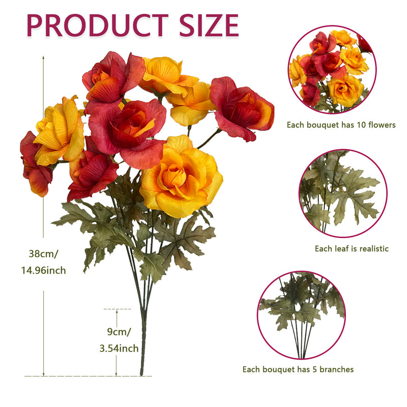 Bulk 14.9" Artificial Rose Bush Bouquet- Fall Decor, Faux Flower Arrangement for Autumn Home Decoration Wholesale