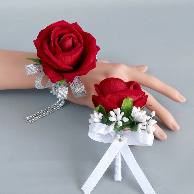 Bulk Artificial Rose Corsage Wristlet Band and Men Boutonniere Set for Wedding Wholesale