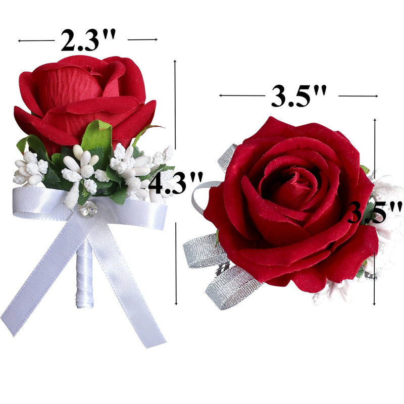 Bulk Artificial Rose Corsage Wristlet Band and Men Boutonniere Set for Wedding Wholesale