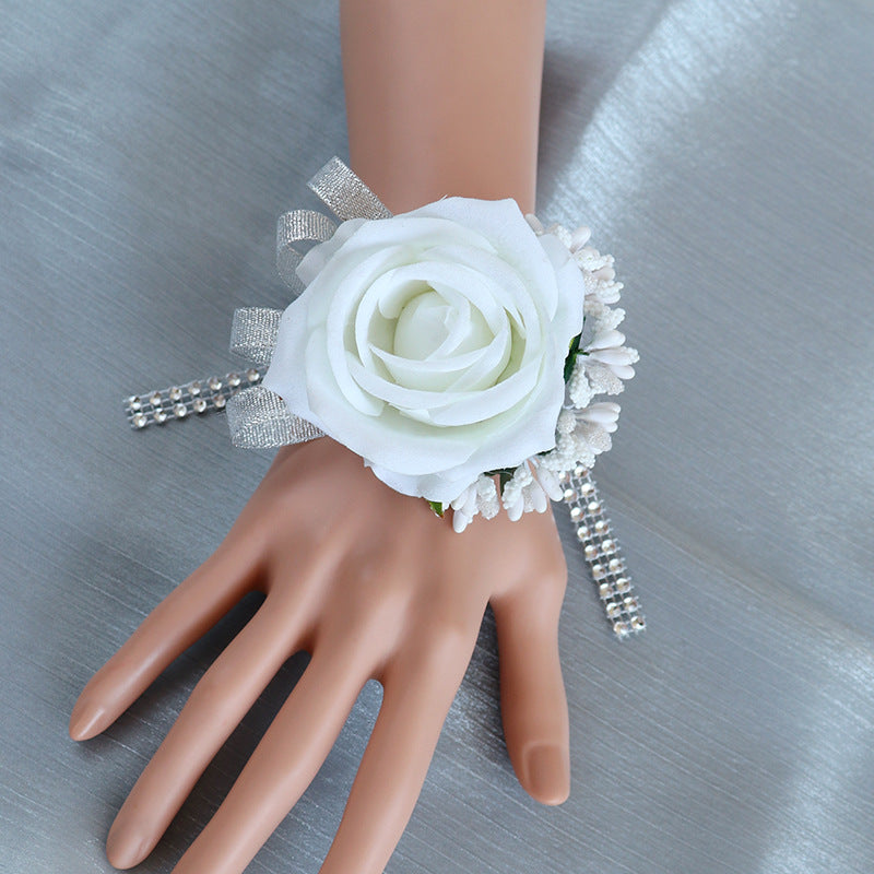 Bulk Artificial Rose Corsage Wristlet Band and Men Boutonniere Set for Wedding Wholesale