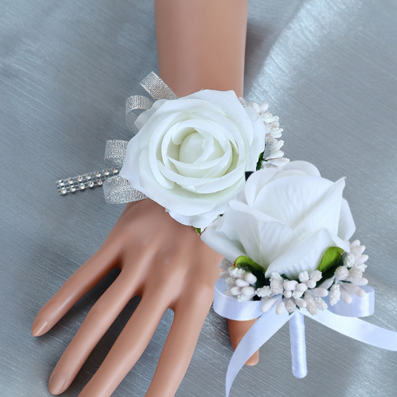 Bulk Artificial Rose Corsage Wristlet Band and Men Boutonniere Set for Wedding Wholesale