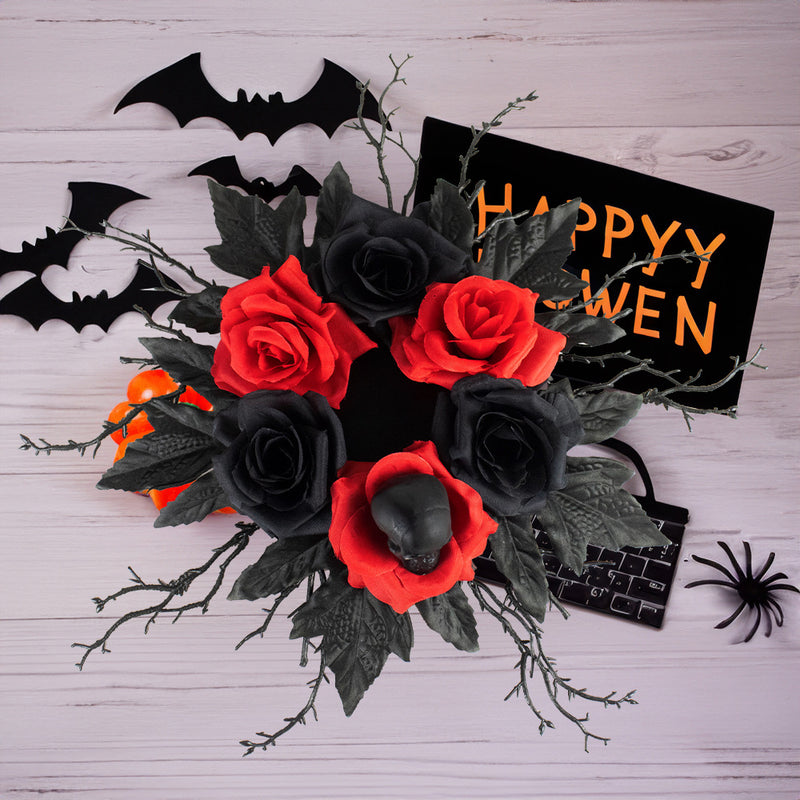 Bulk Halloween Artificial Rose Flower Candle Rings for Centerpiece Wreaths Floral Decor Wholesale