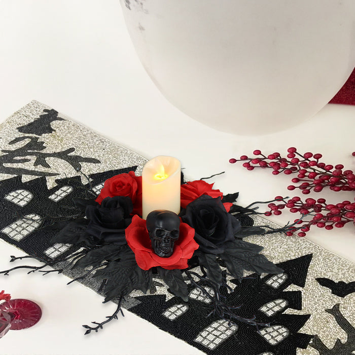 Bulk Halloween Artificial Rose Flower Candle Rings for Centerpiece Wreaths Floral Decor Wholesale