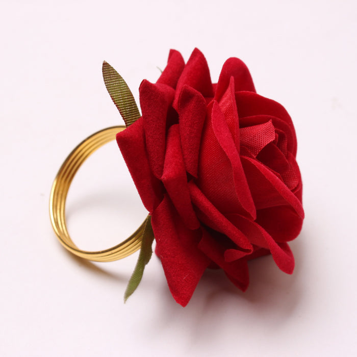 Bulk Set of 6pcs Artificial Rose Napkin Rings with Gold Metal Holder Wholesale