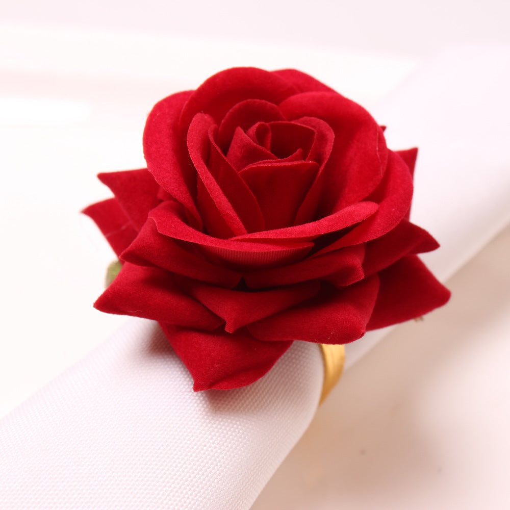 Bulk Set of 6pcs Artificial Rose Napkin Rings with Gold Metal Holder W ...