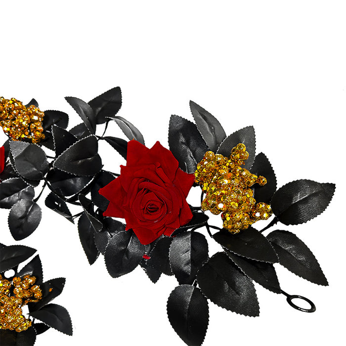 Bulk 5.7ft Black Halloween Garland with Rose And Berries Wholesale