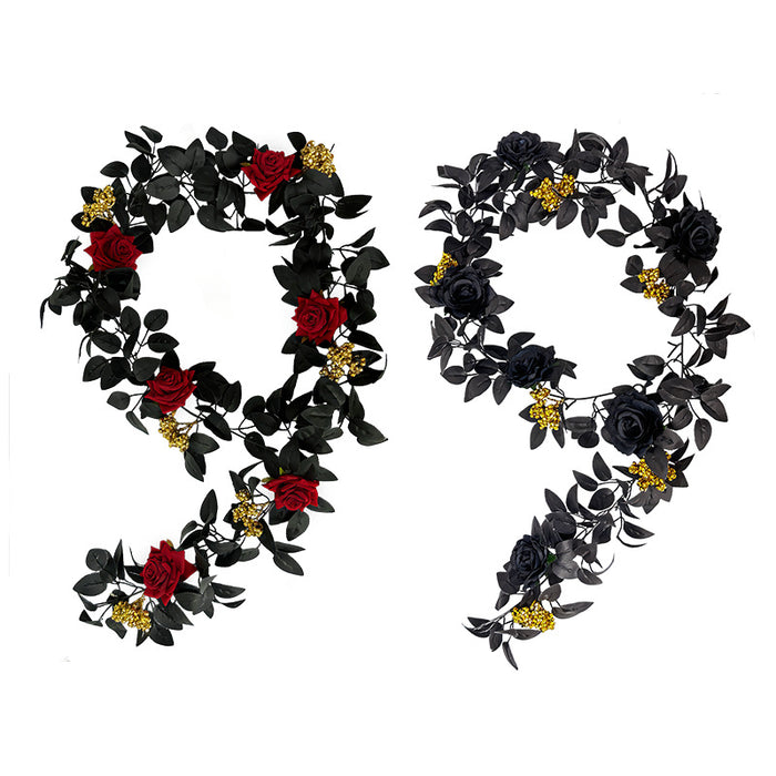 Bulk 5.7ft Black Halloween Garland with Rose And Berries Wholesale