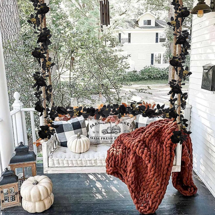 Bulk 5.7ft Black Halloween Garland with Rose And Berries Wholesale