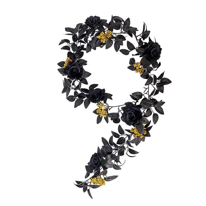 Bulk 5.7ft Black Halloween Garland with Rose And Berries Wholesale