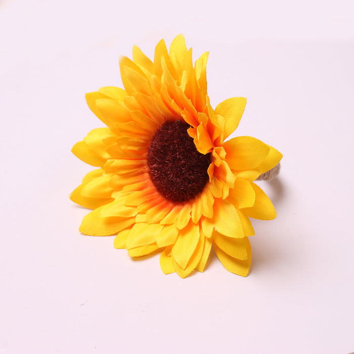 Bulk Set of 12pcs Handmade Sunflowers Silk Flowers Napkin Rings with Alloy Buckle Wholesale