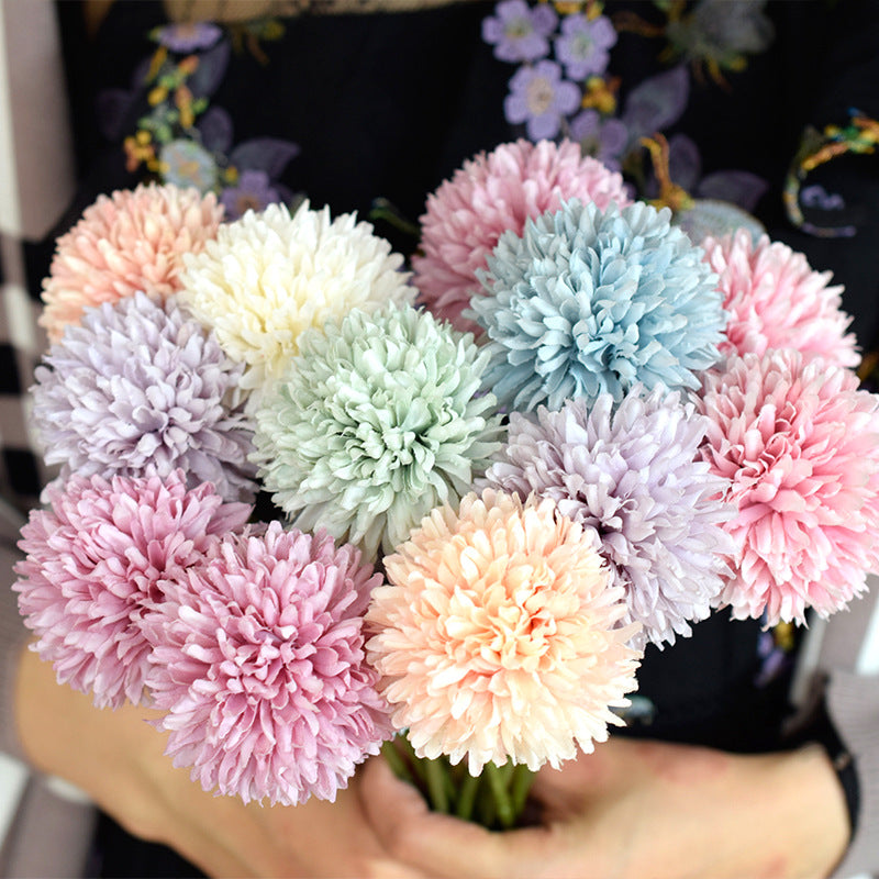 Bulk 11.4" Artificial Silk Pompon Mums Chrysanthemums with Stems Artificial Kiku Flowers Wholesale