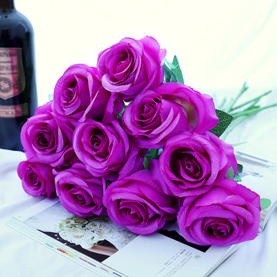 Lot de 10 bouquets de roses artificielles en soie de 19 pouces en vrac